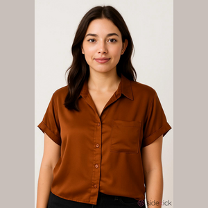 NWT GILLI Women's Oversized Flowy Button Down Rust Cropped Shirt, Small
